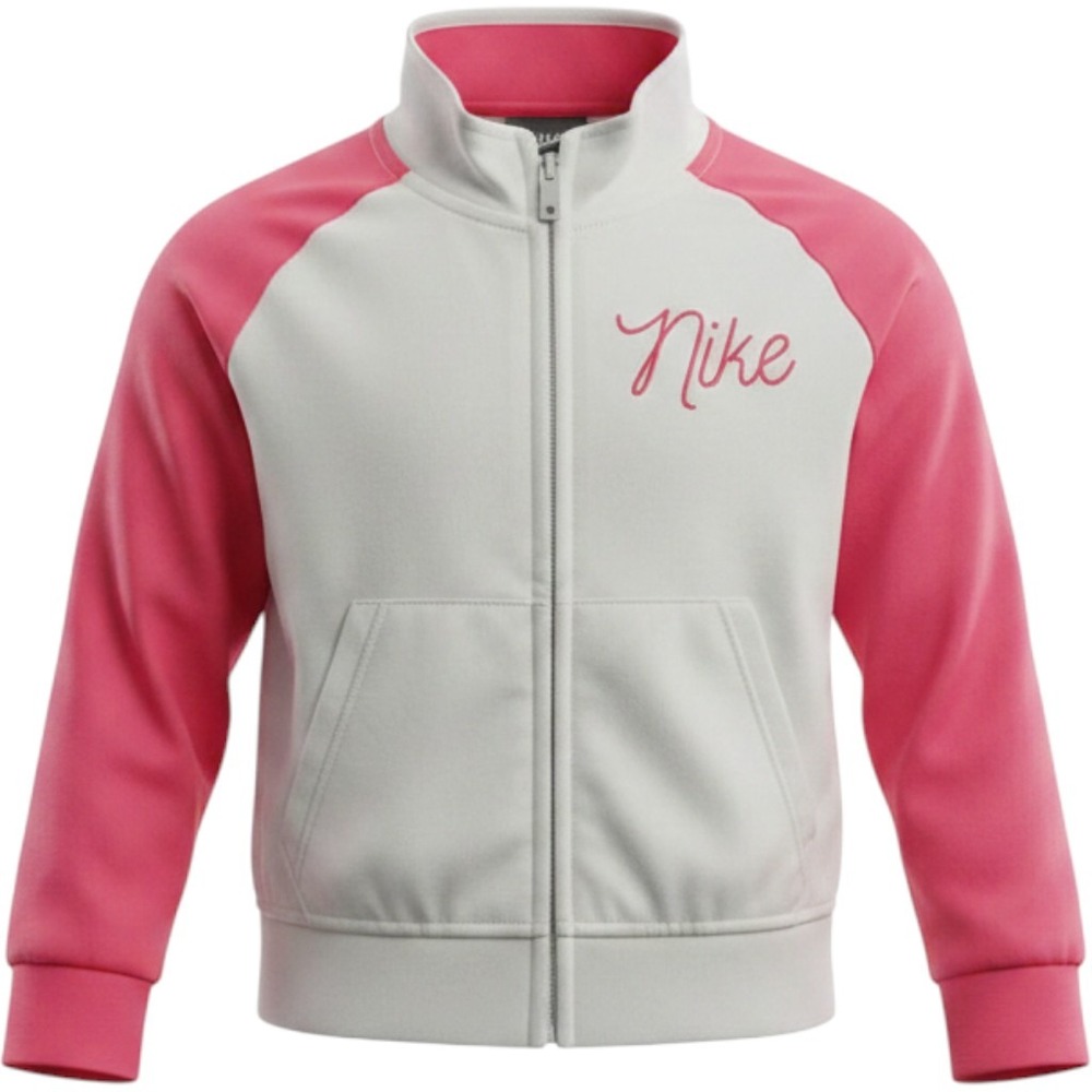 Nike Kids Track Jacket White Pink Colorblock Full Zip Script Logo 18M